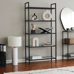 Corp biblioteca, Neostill, K100, 80x165x30 cm, Sticla temperata, Negru imagine
