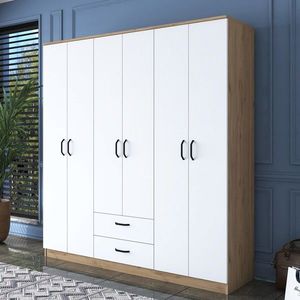Dulap pentru haine, Rani, BA115, 180x190 cm, PAL, Nuc/Alb imagine