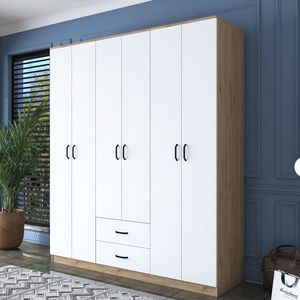Dulap pentru haine, Rani, BA113, 180x210x51 cm, PAL, Nuc/Alb imagine