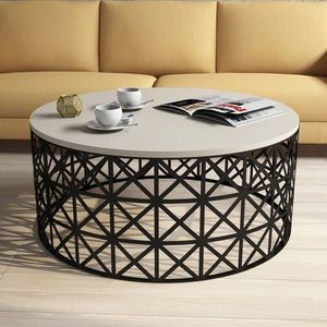 Masuta de cafea Selin Metal, Hommy Craft, 90x90x38 cm, crem/negru imagine
