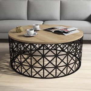 Masuta de cafea Selin Metal, Hommy Craft, 90x90x38 cm, stejar/negru imagine