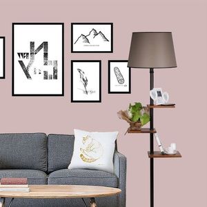 Lampadar cu 3 rafturi, Luin, 8270-3E27, 60 W, metal/lemn/textil imagine