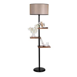 Lampadar cu 3 rafturi, Luin, 8270-8, E27, 60 W, metal/lemn/textil imagine