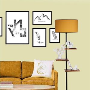 Lampadar cu 3 rafturi, Luin, 8270-9, E27, 60 W, metal/lemn/textil imagine