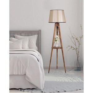 Lampadar cu raft, Luin, 8283-8, E27, 60 W, lemn/textil imagine