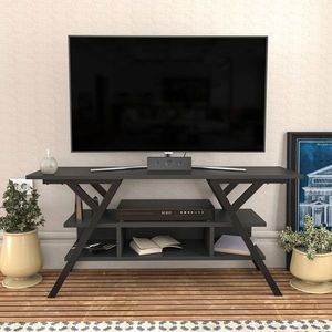 Comoda TV, Retricy, Minerva, 120x35x55 cm, PAL, Negru / Antracit imagine