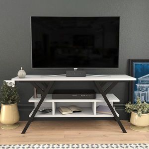 Comoda TV, Retricy, Minerva, 120x35x55 cm, PAL, Alb/Negru imagine