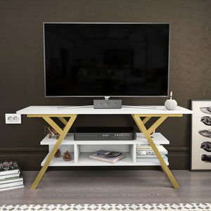 Comoda TV, Retricy, Minerva, 120x35x55 cm, PAL, Aur/Alb imagine