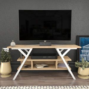 Comoda TV, Retricy, Minerva, 120x35x55 cm, PAL, Alb / Stejar imagine