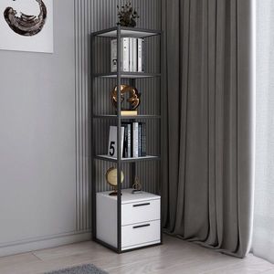 Corp biblioteca, Retricy, Robbins, 39x39x160 cm, PAL, Alb/Negru imagine