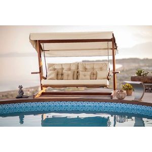 Balansoar de gradina 3 locuri, Swingo, Luna Deluxe 2600, Lemn, Bej imagine