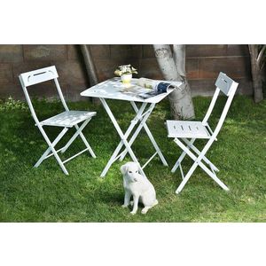 Set mobilier de gradina 3 piese, Valovi, Bistro Set 2, MDF , Alb imagine