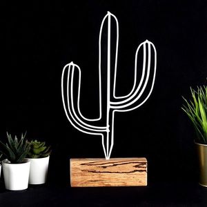 Decoratiune, Cactus, 17x37x3.5 cm, Metal, Alb imagine