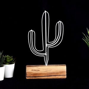 Decoratiune, Cactus Mini, 17x24x3.5 cm, Metal, Alb imagine