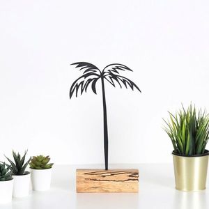 Decoratiune, Palm, 17x35x3.5 cm, Metal, Negru imagine