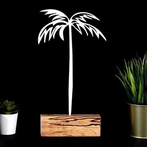 Decoratiune, Palm, 17x35x3.5 cm, Metal, Alb imagine