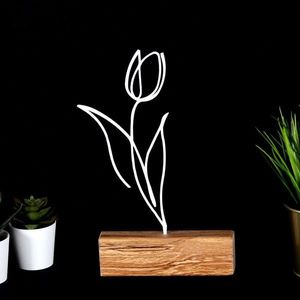 Decoratiune, Tulip, 17x30x3.5 cm, Metal, Alb imagine