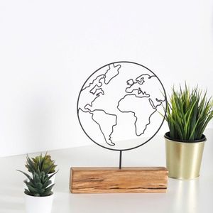 Decoratiune, World, 22x30x3.5 cm, Metal, Negru imagine