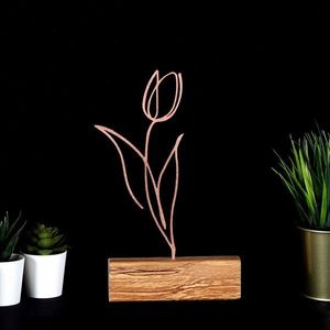 Decoratiune, Tulip, 17x30x3.5 cm, Metal, Bronz imagine