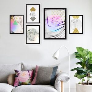 Set 5 tablouri decorative, SET_074, Lulu, 24x29 cm/34x44 cm, plastic imagine