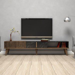 Comoda TV Milan, Hommy Craft, 180x35x40 cm, maro/negru imagine