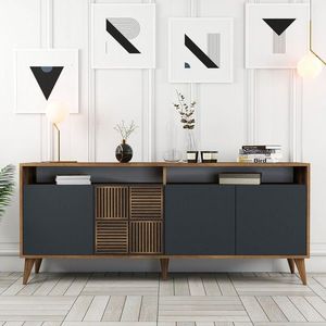 Bufet inferior Milan Walnut, Hommy Craft, 180x35x78.6 cm, maro/antracit imagine