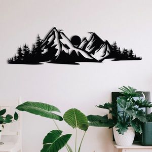 Decoratiune de perete, Mountain 2, metal, 68 x 19 cm, negru imagine