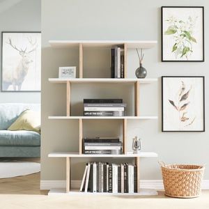 Biblioteca, Colman, Harmon, 90 x 25 x 127.4 cm, pal melaminat, alb/stejar imagine