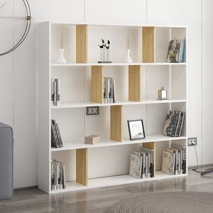 Biblioteca, Colman, Hodbi 935CMN1108, 145.2 x 25 x 145 cm, pal melaminat, alb/stejar imagine