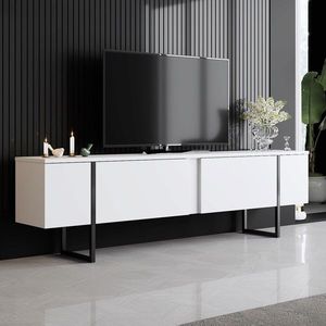 Comoda TV, Bexley, Luxe, 180x30x50 cm, PAL, Alb/Negru imagine
