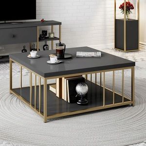 Masuta de cafea, Bexley, Zenn, 90x90x40 cm, PAL, Antracit / Aur imagine