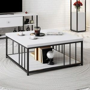 Masuta de cafea, Bexley, Zenn, 90x90x40 cm, PAL, Alb/Negru imagine