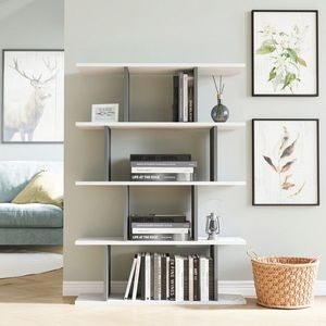 Corp biblioteca, Arcadia, Harmon, 90x25x127 cm, PAL, Alb / Antracit imagine