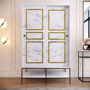 Dulap pentru haine, Comforty, Martin 120, 120x200x57 cm, PAL, Alb / Negru / Auriu imagine