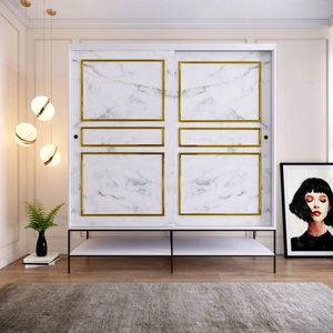 Dulap pentru haine, Comforty, Martin 190, 190x200x57 cm, PAL, Alb / Negru / Auriu imagine