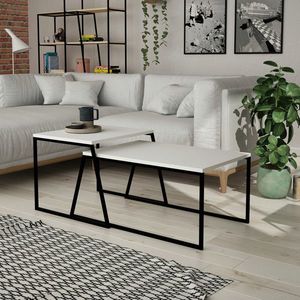 Set masute de cafea, Decortie, Pal Orta Sehpa, PAL, Alb/Negru imagine