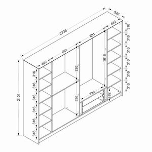 Dulap pentru haine, Minerva, Luxe, 274x210x52 cm, PAL, Alb / Auriu / Fum imagine