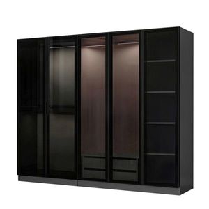 Dulap pentru haine, Minerva, Kale, 225x210x52 cm, PAL, Antracit / Negru imagine