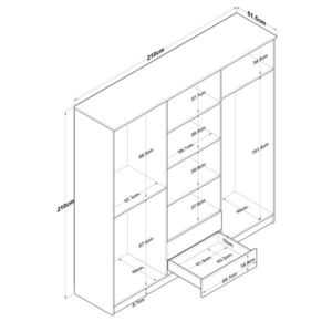 Dulap pentru haine, Rani, BA130, 210x210x51 cm, PAL, Nuc/Alb imagine