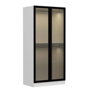 Dulap pentru haine, Minerva, Kale Glass Black, 90x210x52 cm, PAL, Alb/Negru imagine