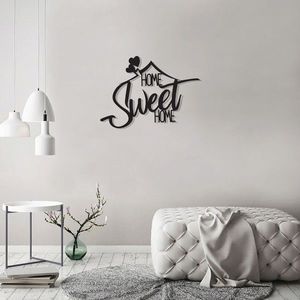 Decoratiune de perete, Welcome, Metal, 50 x 70 cm, Negru imagine