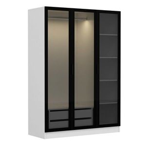 Dulap pentru haine, Minerva, Kale White Black, 135x190x52 cm, PAL, Alb/Negru imagine