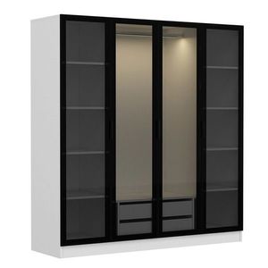 Dulap pentru haine, Minerva, Kale, 180x190x52 cm, PAL, Alb/Negru imagine