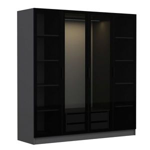 Dulap pentru haine, Minerva, Kale, 180x210x52 cm, PAL, Antracit / Negru imagine