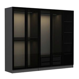 Dulap pentru haine, Minerva, Kale, 225x190x52 cm, PAL, Antracit / Negru imagine