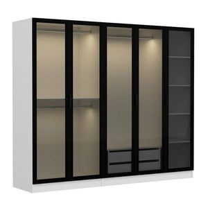 Dulap pentru haine, Minerva, Kale, 225x210x52 cm, PAL, Alb/Negru imagine