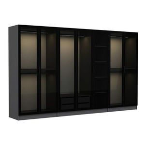 Dulap pentru haine, Minerva, Kale, 315x210x52 cm, PAL, Antracit / Negru imagine
