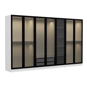 Dulap pentru haine, Minerva, Kale, 315x190x52 cm, PAL, Alb/Negru imagine