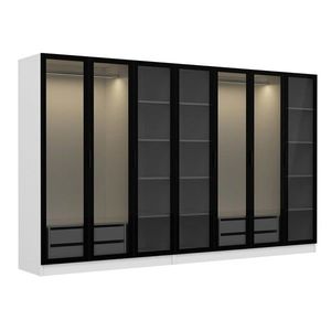 Dulap pentru haine, Minerva, Kale, 315x190x52 cm, PAL, Alb/Negru imagine