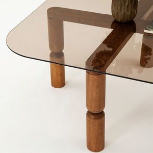 Masuta de cafea, Neostill, Kei, 80x40x80 cm, Sticla temperata , Nuc / Bronz imagine